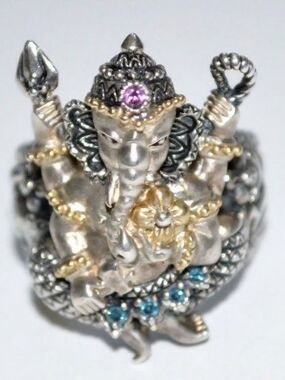 18k And Sterling With Blue Diamonds Ganesha Ring From The Karma Works Collection